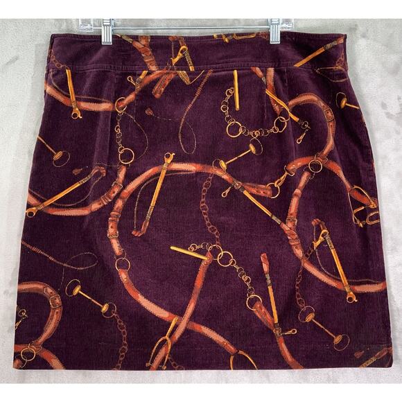 Talbots Equestrian Horsebit A-Line Corduroy Skirt Size 16 Burgundy Preppy Career - Picture 1 of 9